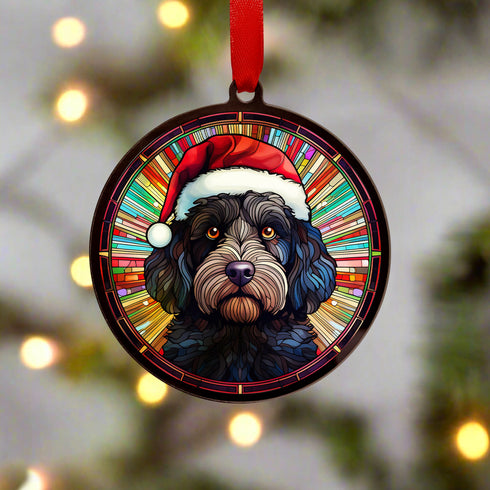 Cockapoo Black in Santa Hat Suncatcher Decoration